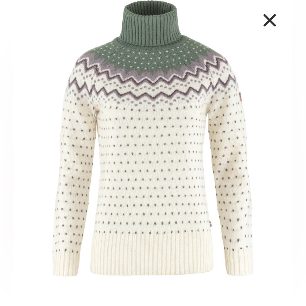 Like New Fjallraven Ovik Knit Roller Neck Sweater, small, cream/green
